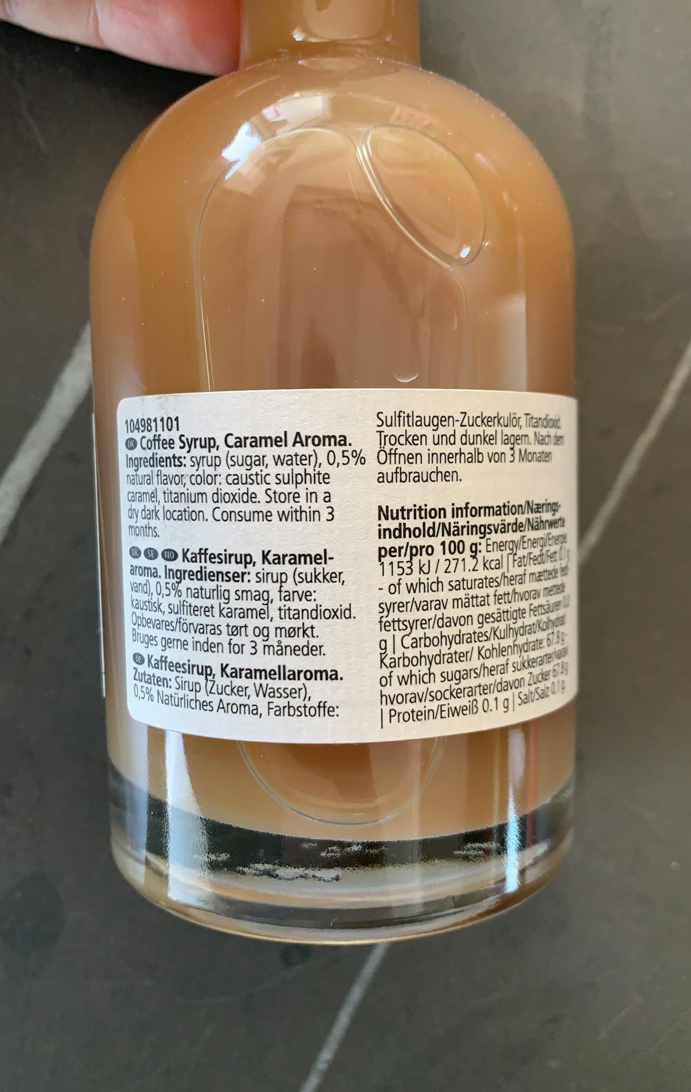 Ingrediensliste - Coffee syrup, caramel, Niclas Vahè