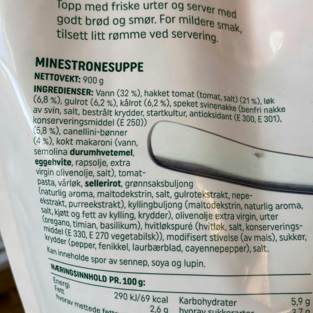 Ingrediensliste - Minestronesuppe, Rema sine produkter