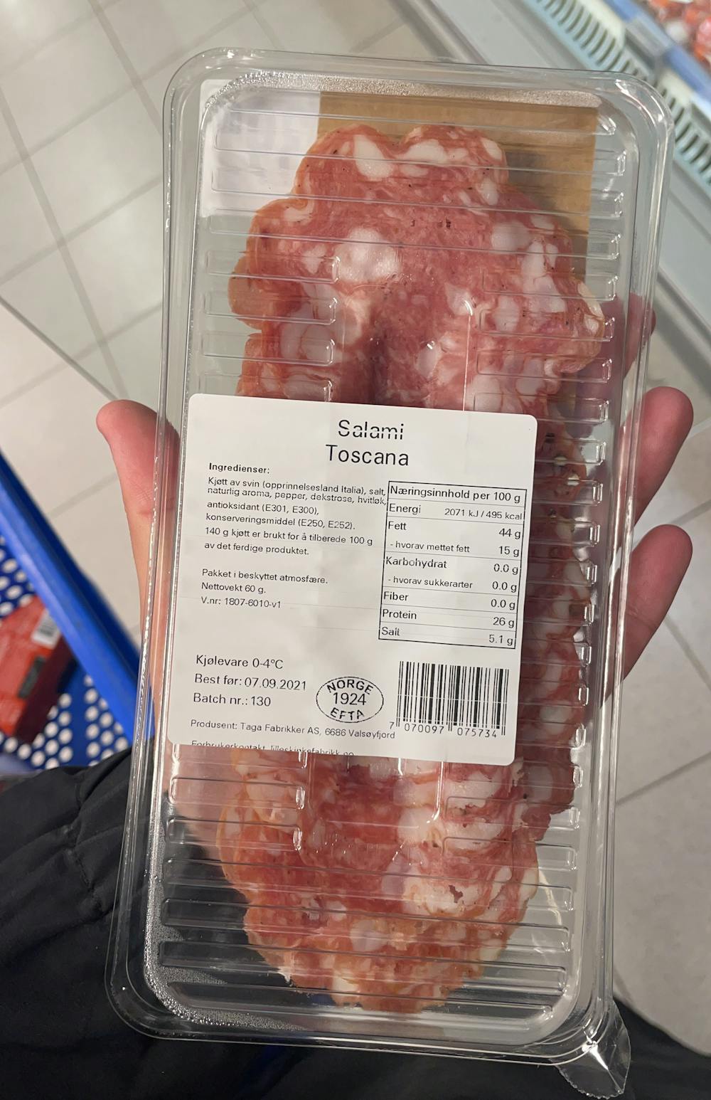 Ingredienslisten til Salami fra Toscana, Lille skinkefabrikk