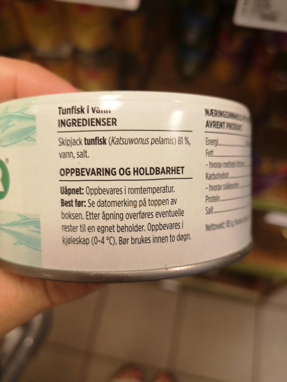 Ingredienslisten til Tunfisk i vann, Eldorado
