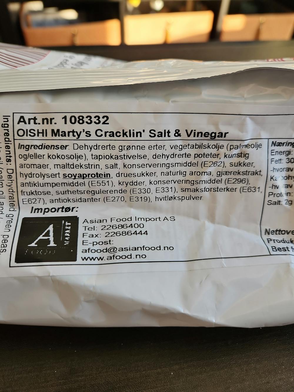 Ingrediensliste - Marty's Cracklin, Oishi