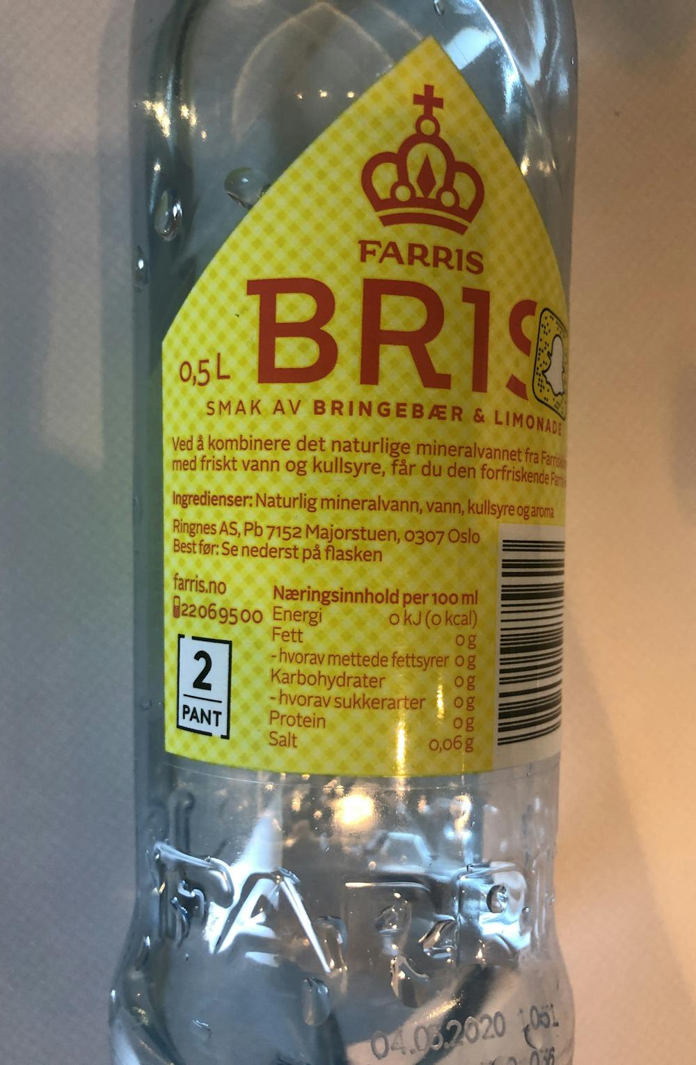 Ingredienslisten til Farris Bris med bringebær og limonade