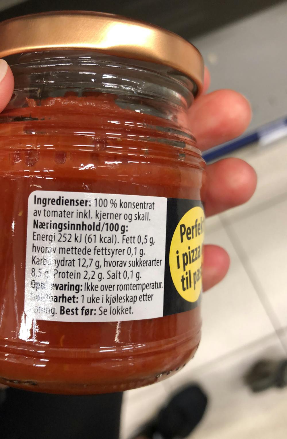Ingredienslisten til Crushed tomatoes, Stavland
