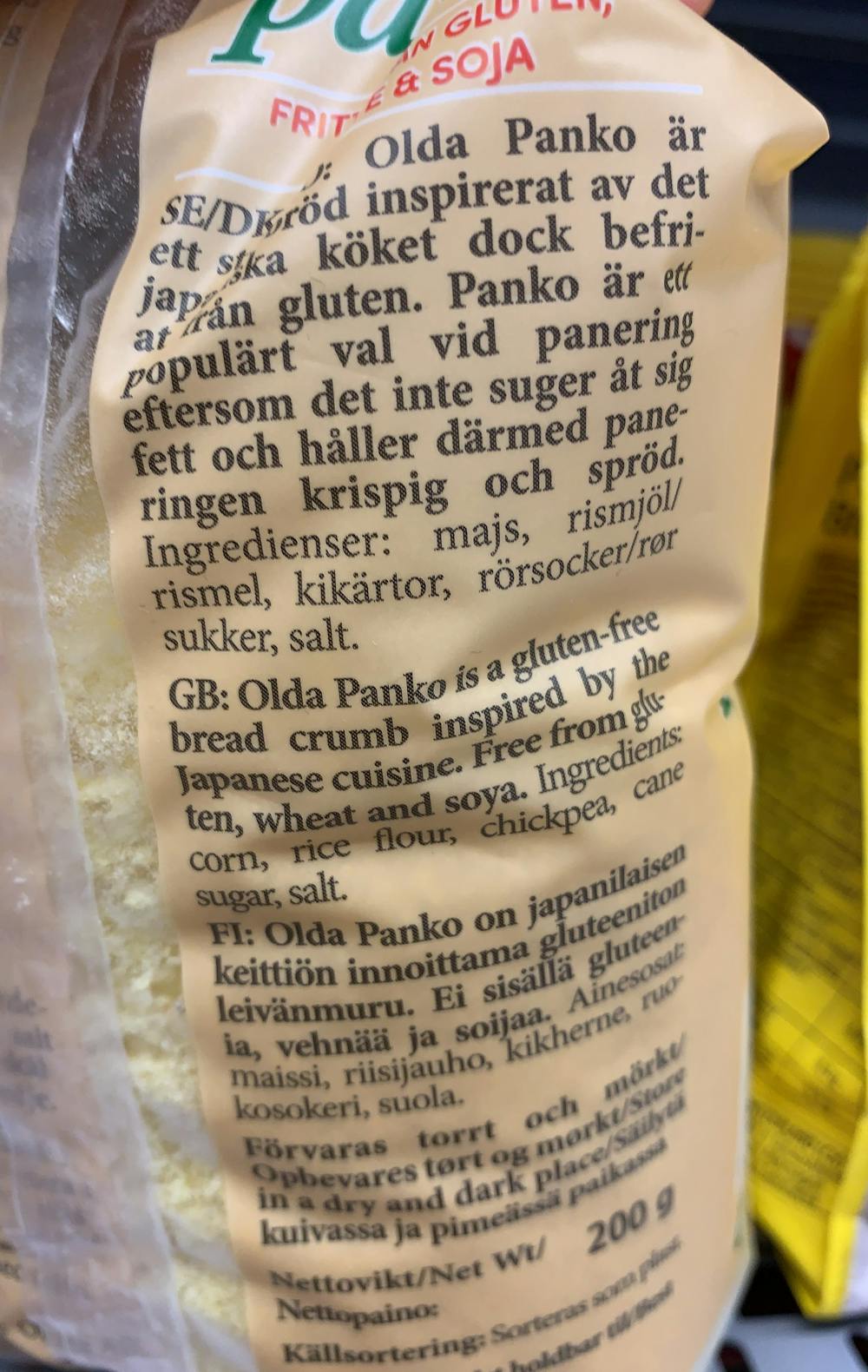 Ingrediensliste - Glutenfri panko, Olda