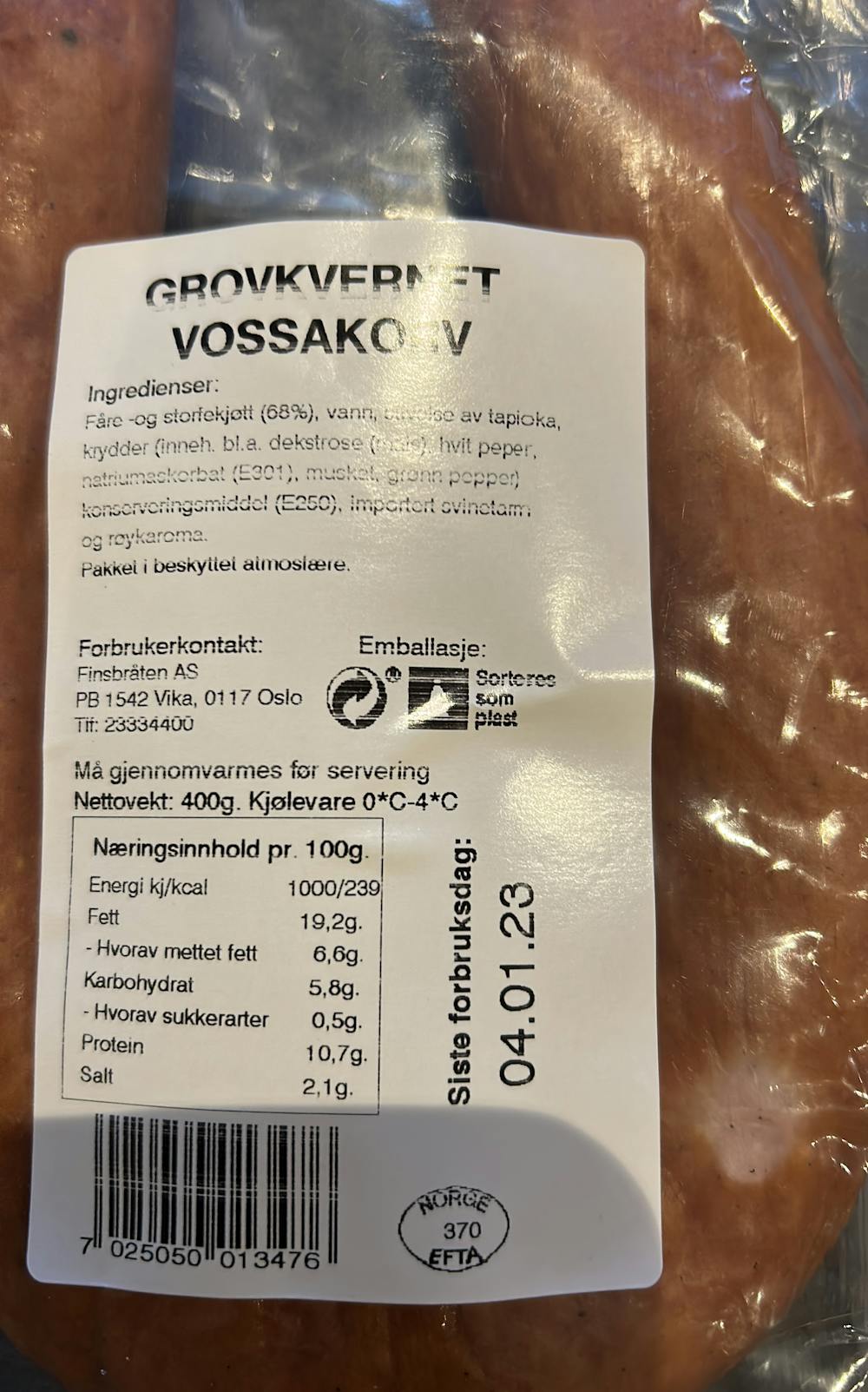 Ingrediensliste - Vossakorv av fårekjøtt, Finsbråten