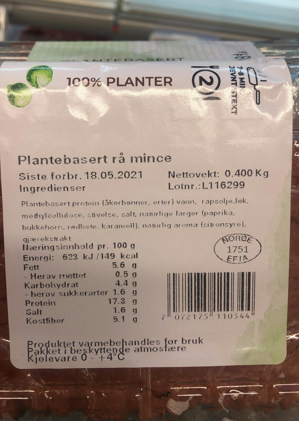 Ingredienslisten til Plantebasert kjøttdeig, Flow food