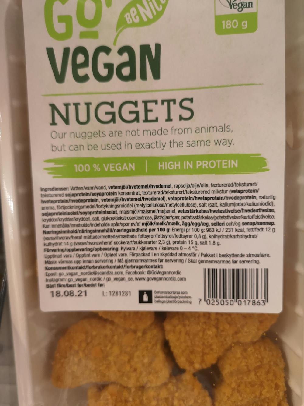 Ingredienslisten til Nuggets, Go' vegan