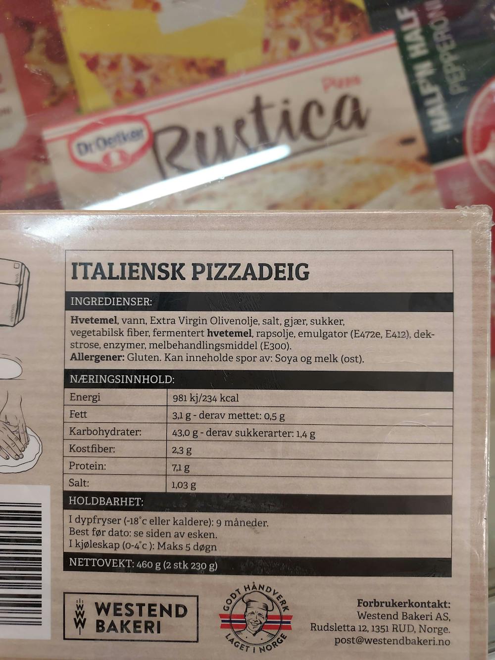 Ingrediensliste - Italiensk pizzadeig , Westend bakeri 