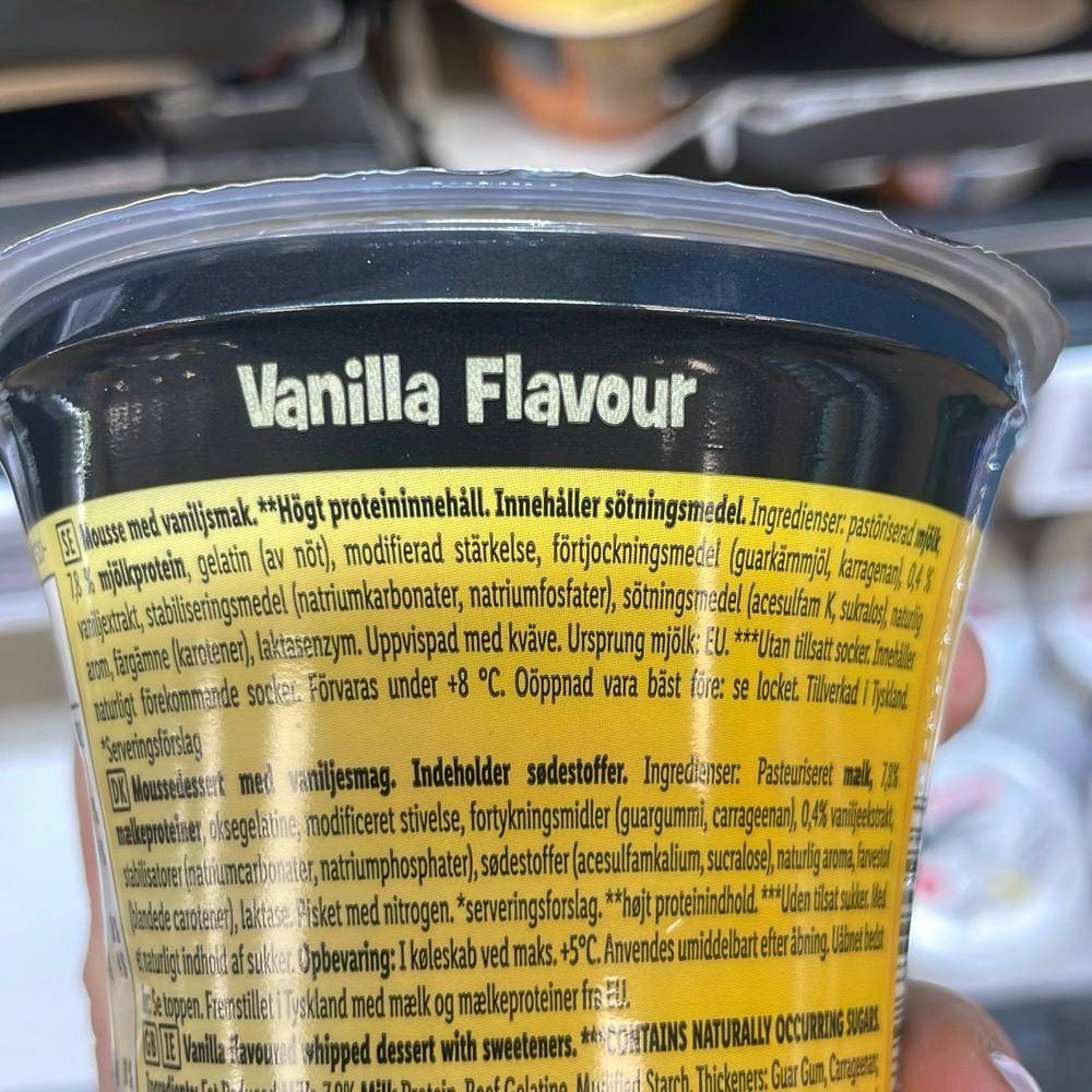 Ingrediensliste - High protein mousse vanilla flavour, Lidl