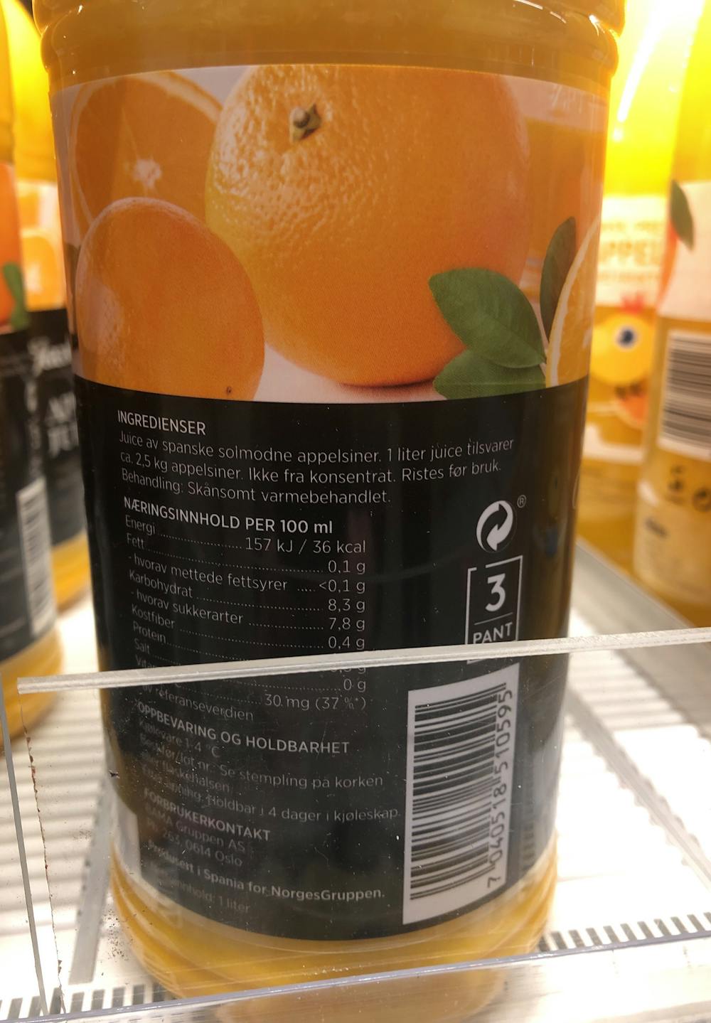 Ingredienslisten til Appelsinjuice, Jacobs utvalgte