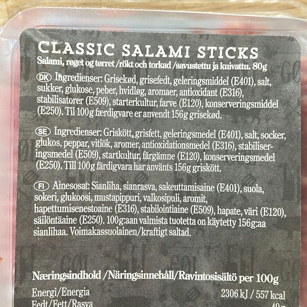 Ingrediensliste - Salami sticks, Gøl