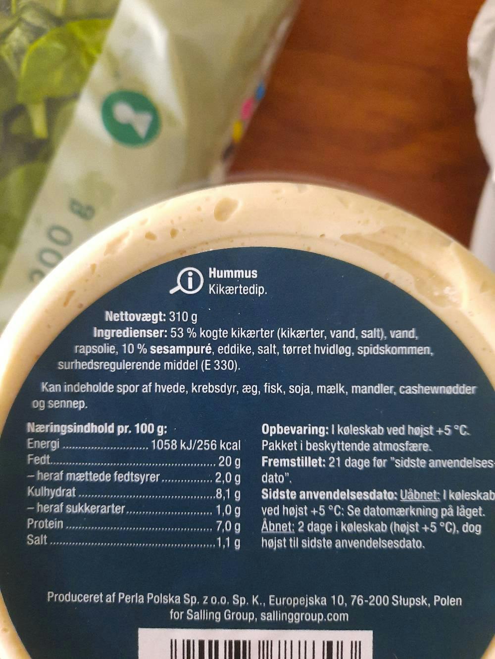 Ingrediensliste - Hummus Classic, Salling