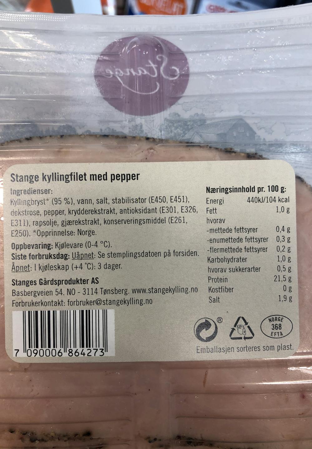 Ingredienslisten til Stange Kyllingfilet med pepper
