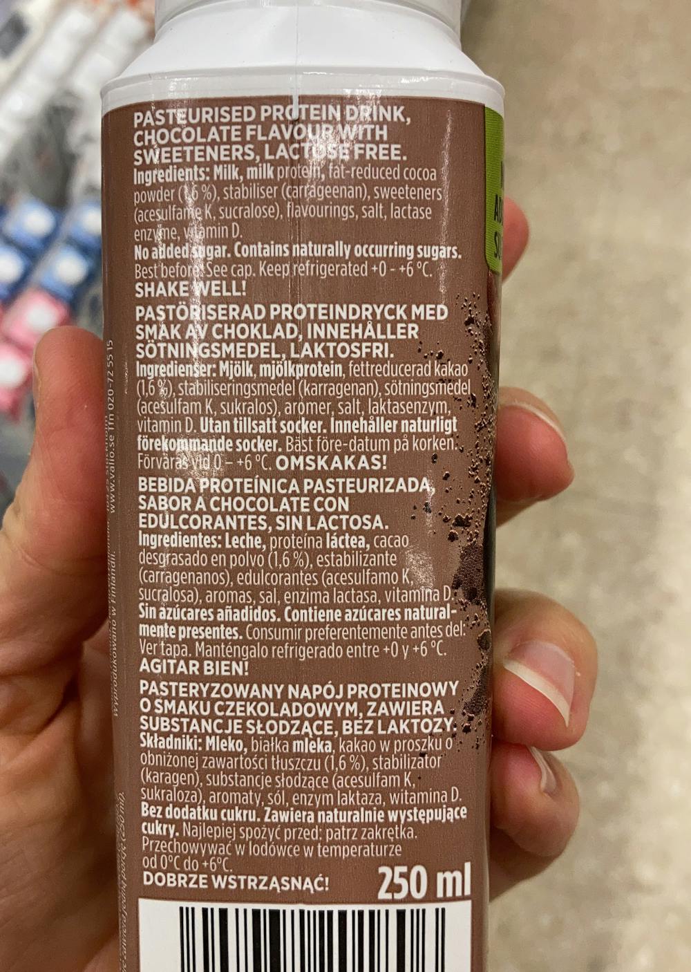 Ingrediensliste - PROfeel protein milkshake chocolate flavor , Valio 