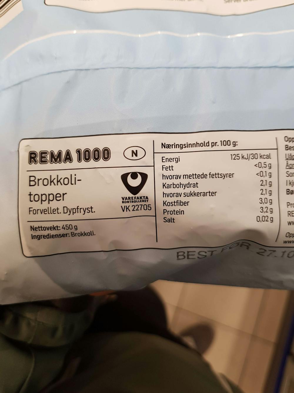 Ingredienslisten til Brokkolitopper, Rema 1000