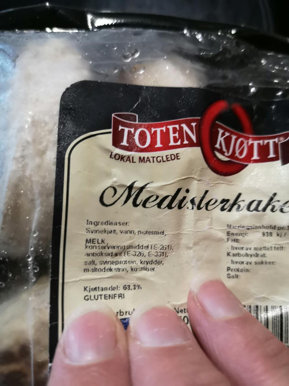 Ingredienslisten til Toten kjøtt Medisterkaker