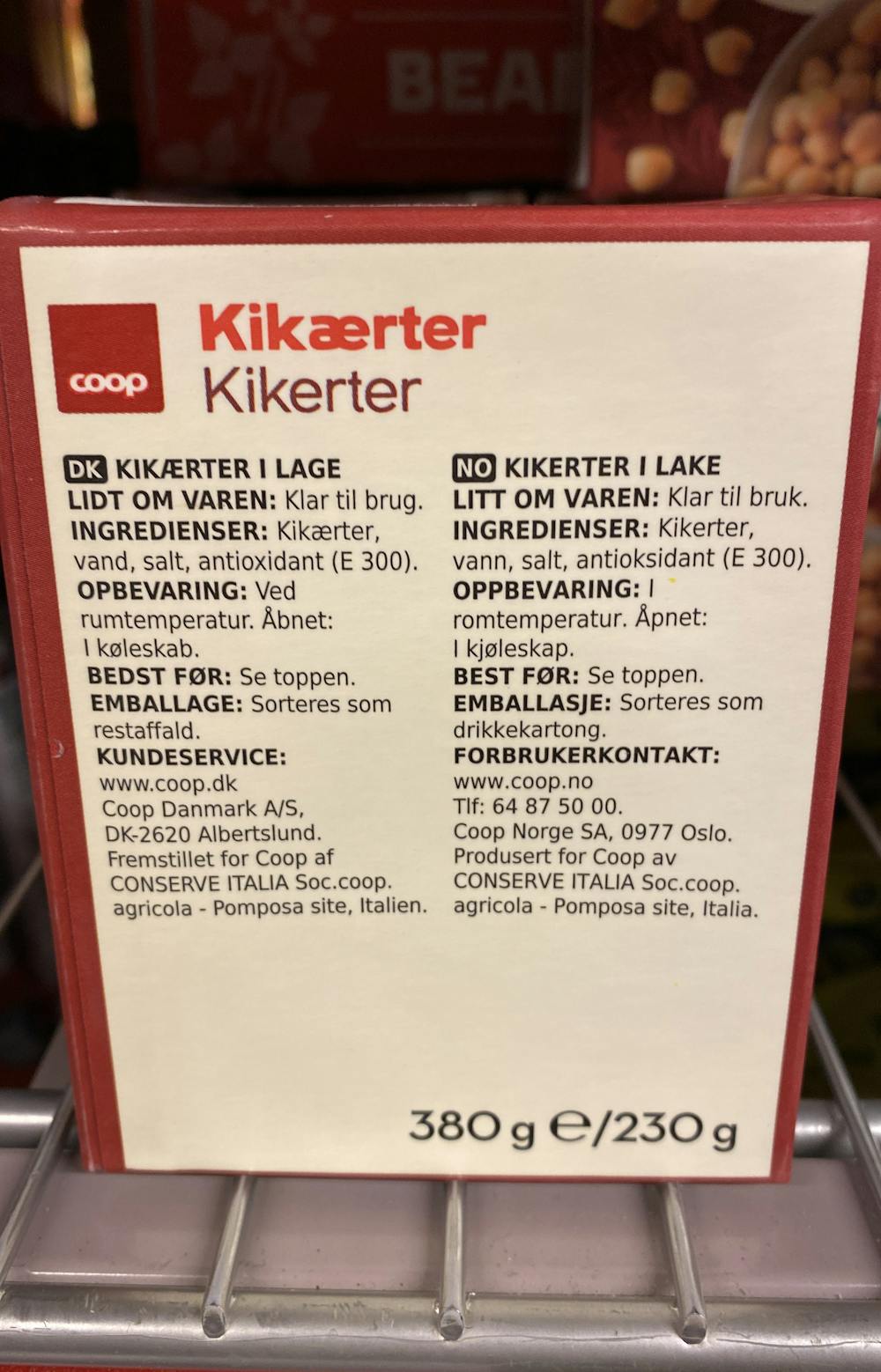 Ingrediensliste - Kikerter, Coop