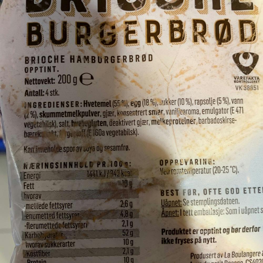 Ingrediensliste - Brioche burgerbrød, Mesterbakeren