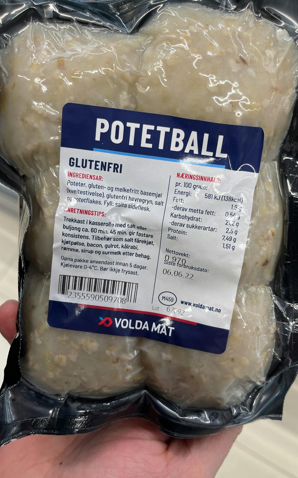 Ingrediensliste - Potetball , Volda 
