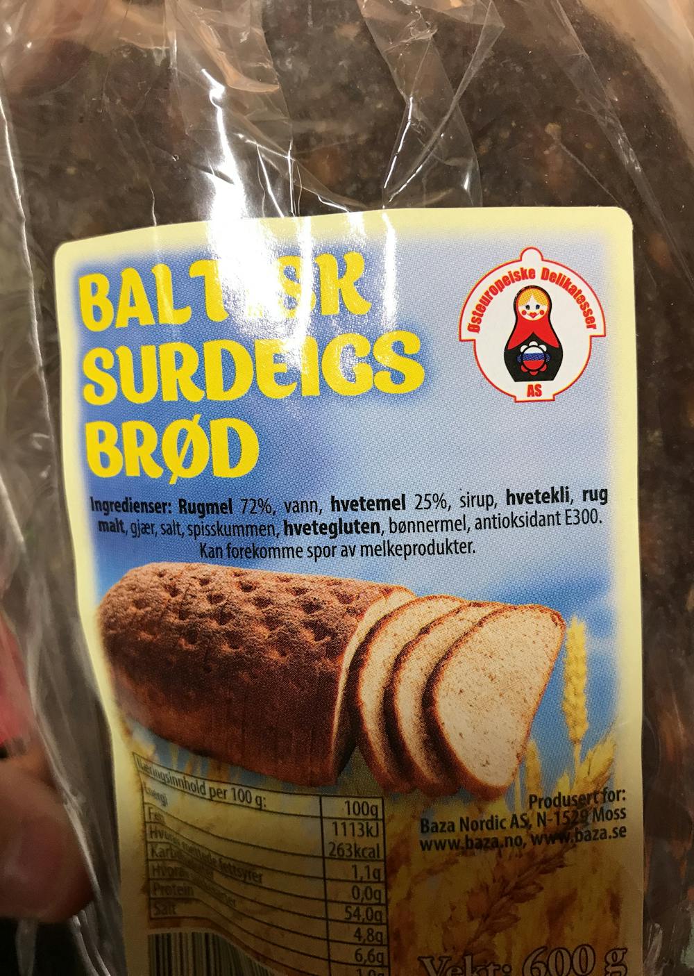 Ingredienslisten til  Baltisk surdeigsbrød