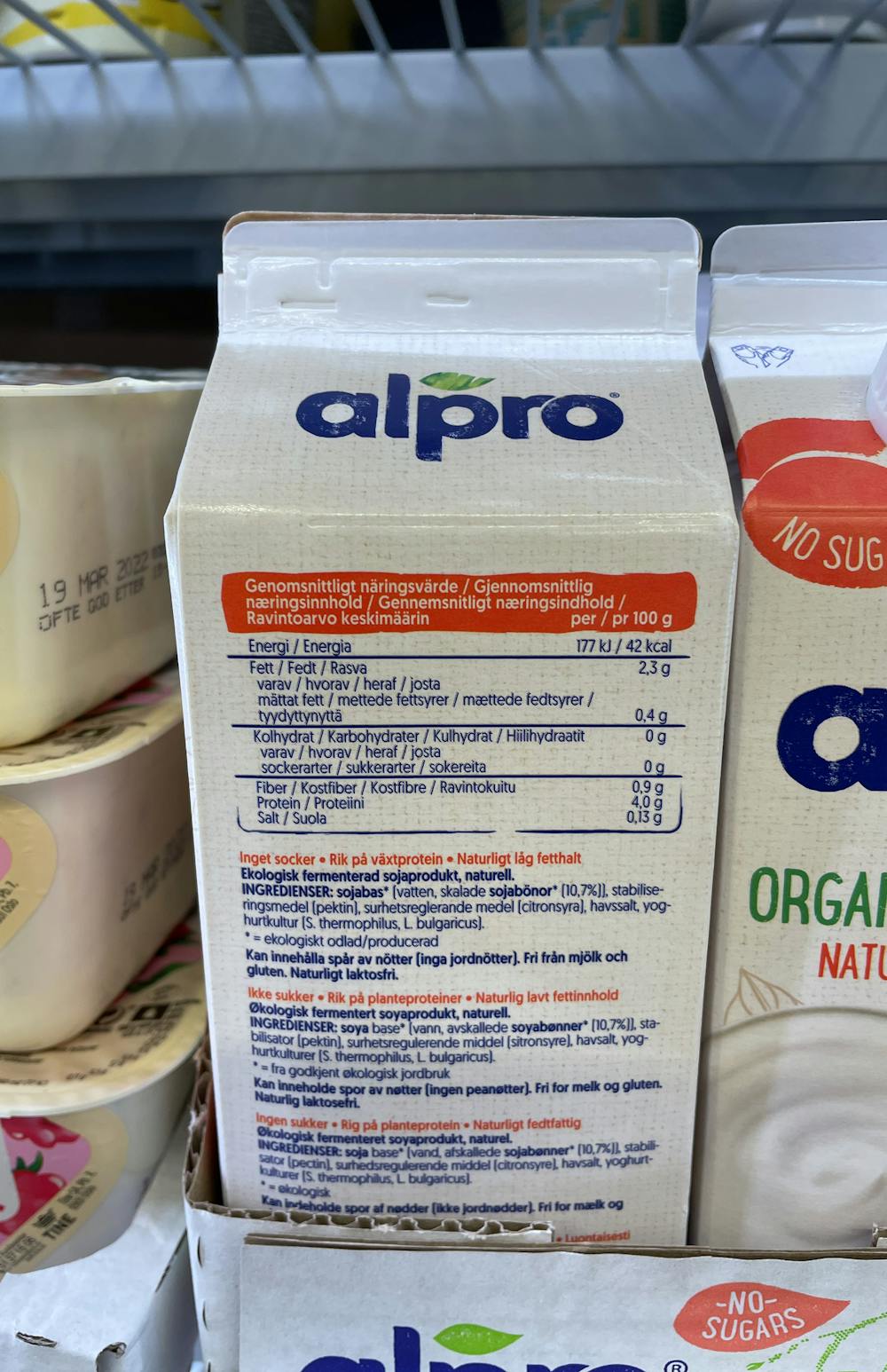 Ingrediensliste - Organíc plantgurt, Alpro