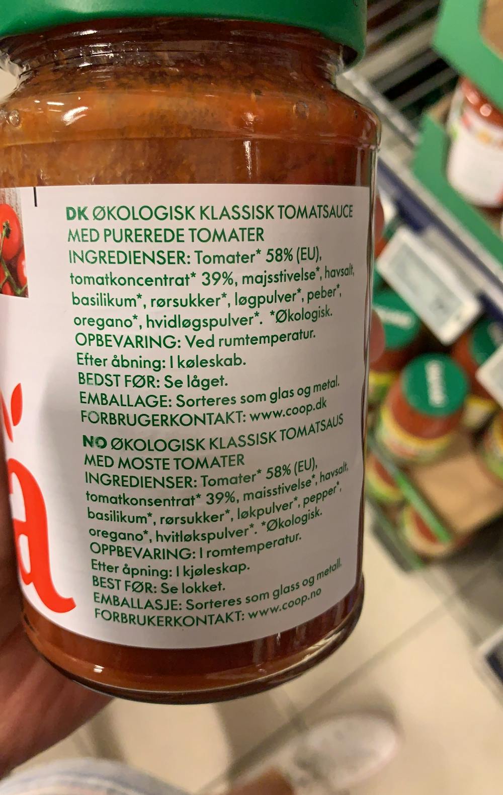 Ingredienslisten til Økologisk pasta sauce, Ânglamark