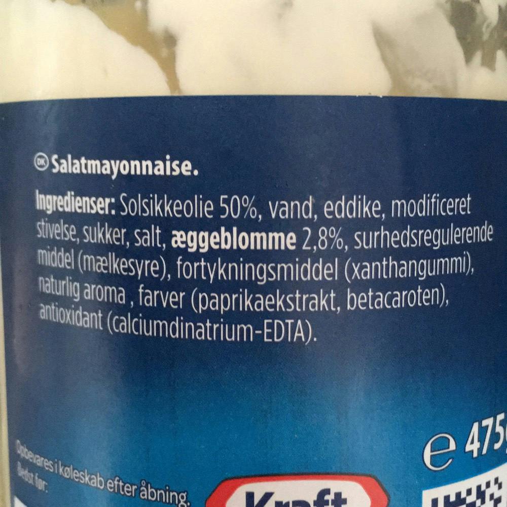 Ingrediensliste - Salatmayonnaise, Kraft