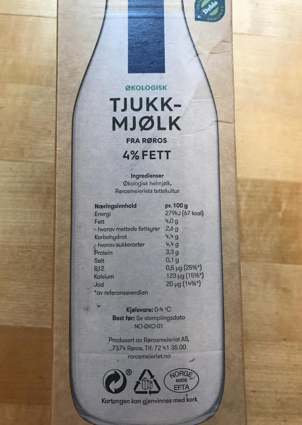 Ingrediensliste - Tjukkmjølk, Rorøsmeieriet