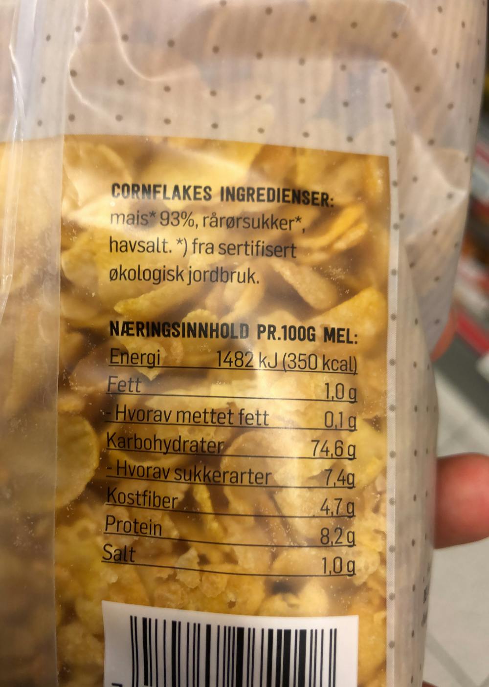 Ingrediensliste - Økologisk corn flakes, Det glutenfrie verksted