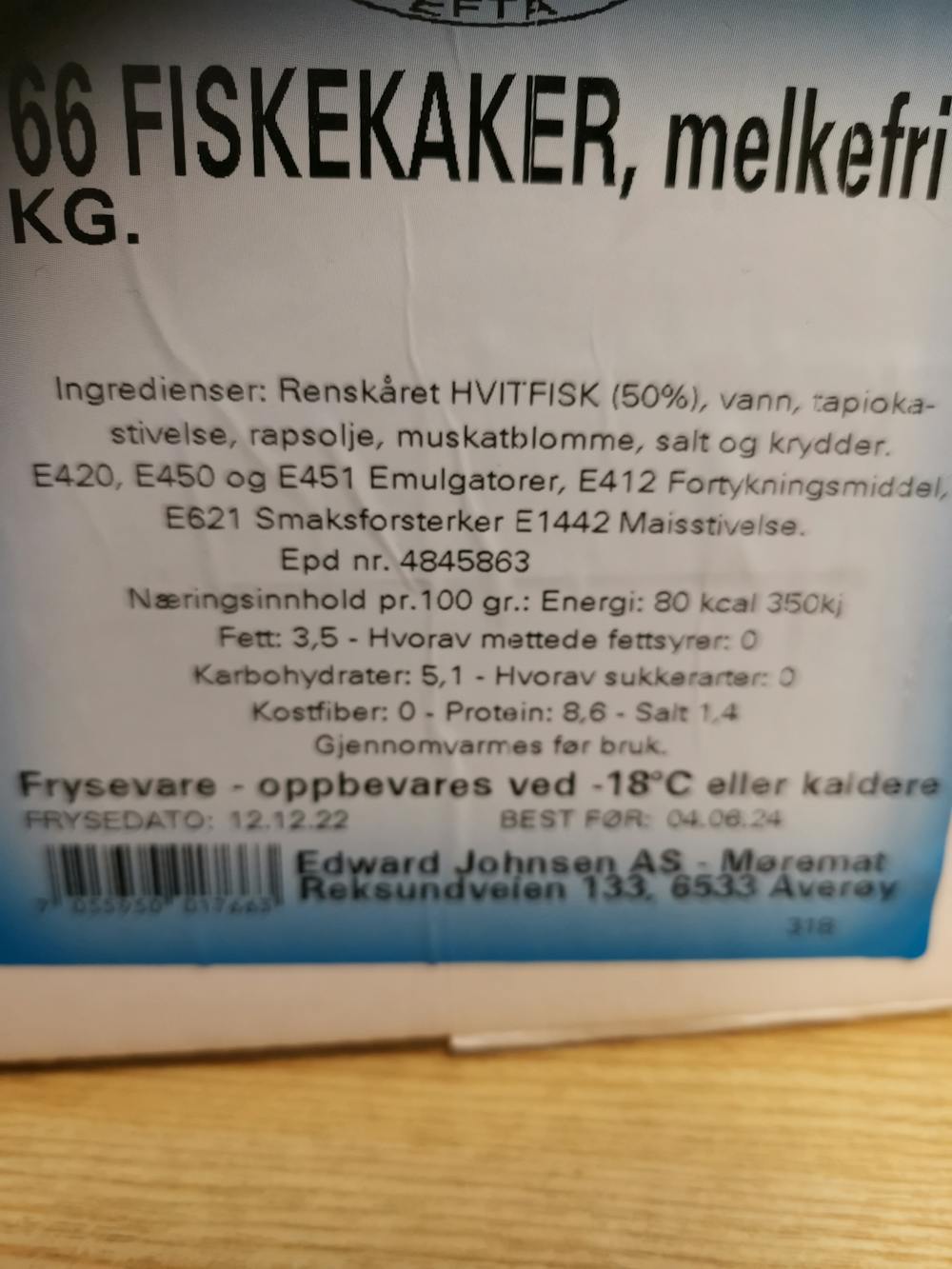 Ingrediensliste - Fiskekaker , Møremat