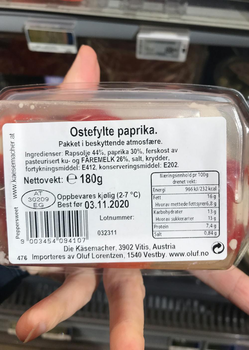 Ingredienslisten til Ostefylte paprika, Die kasemacher