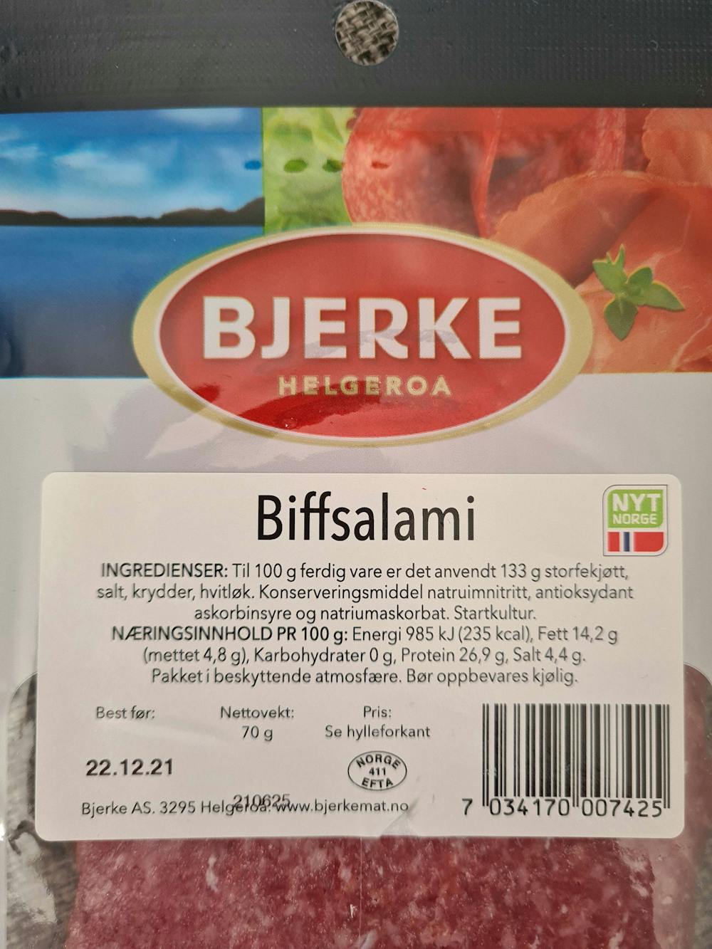 Ingredienslisten til Biffsalami, Bjerke