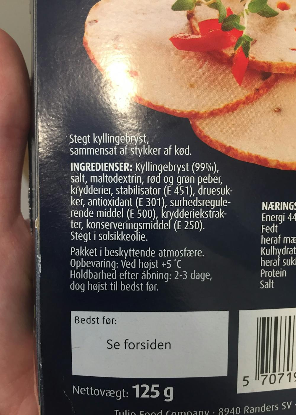 Ingrediensliste - Sandwich skiver, kyllingebryst paprika, Steff Houlberg