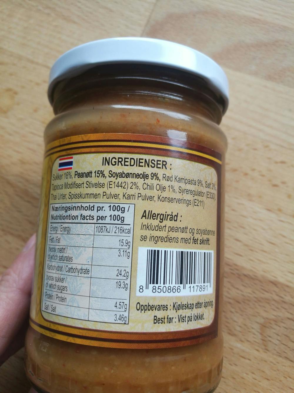 Ingrediensliste - Oeanut saus, Thinthan Thaifood