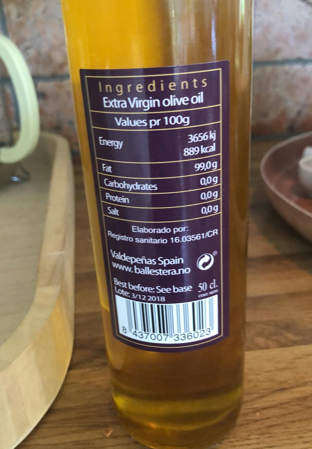 Ingredienslisten til Ballestera Extra virgin olive oil
