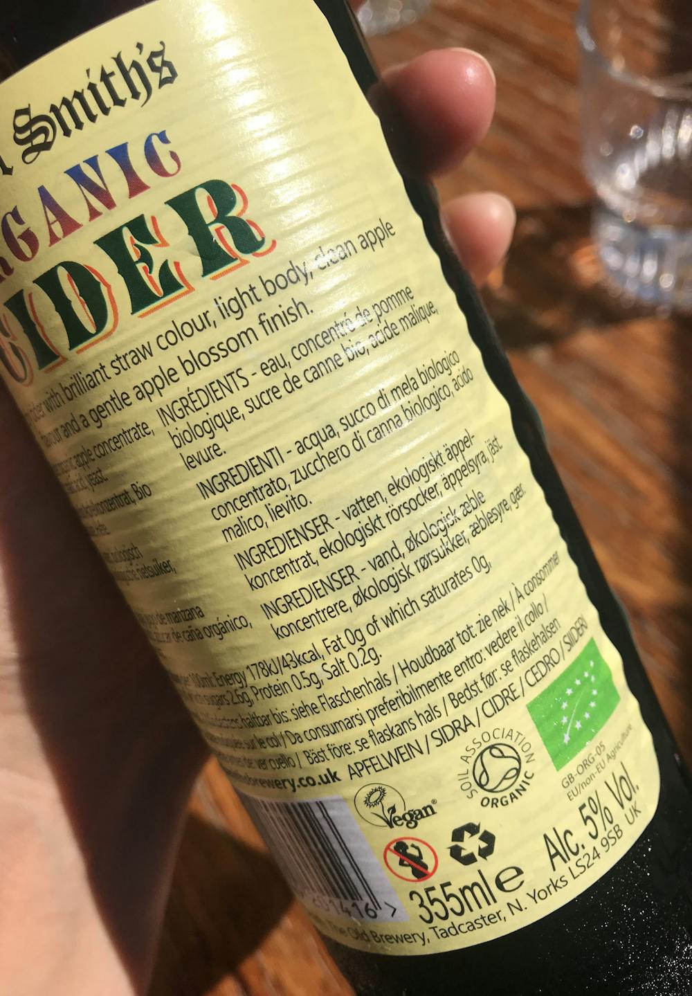 Ingrediensliste - Organic Cider 