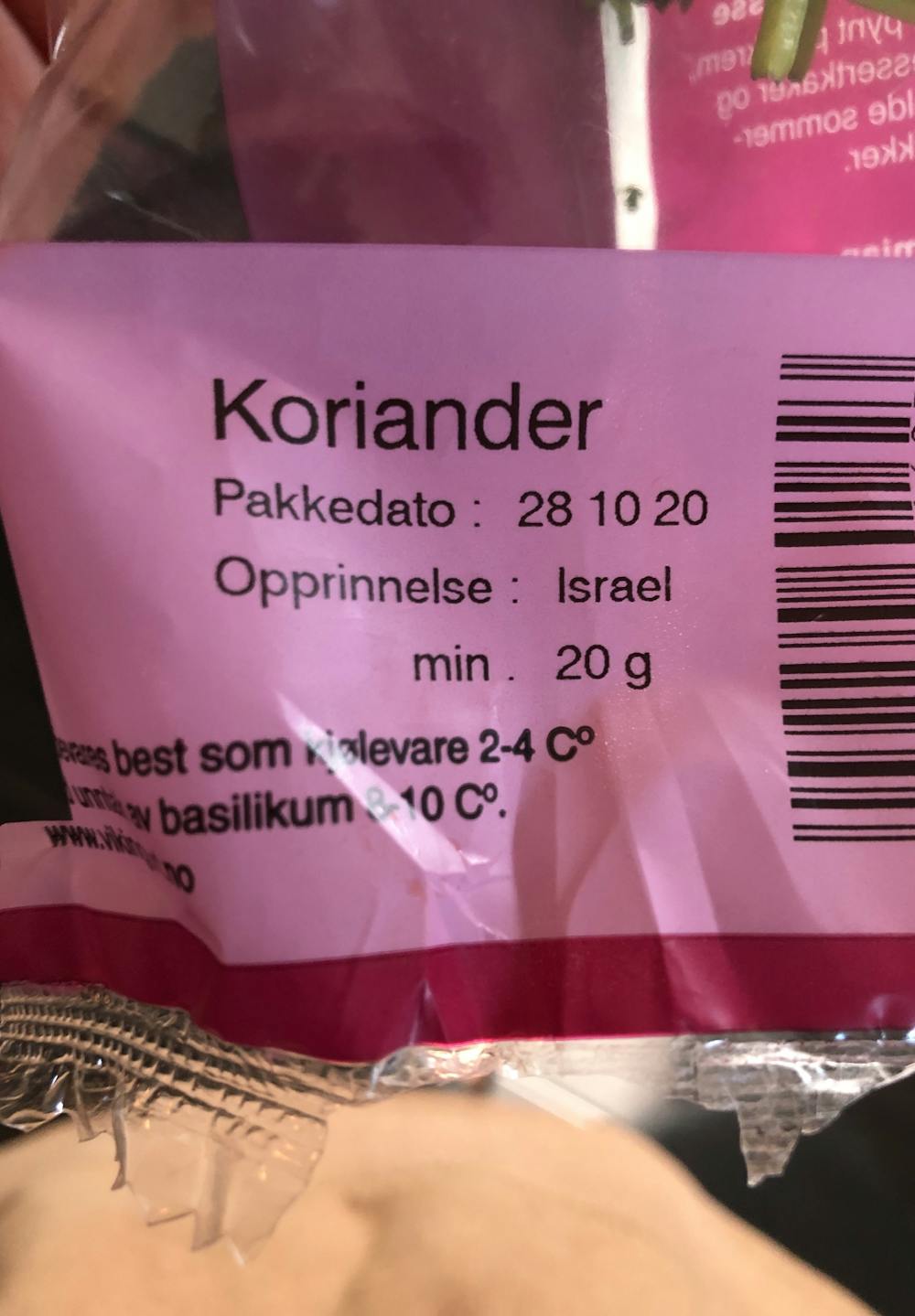 Ingredienslisten til Koriander, Vikingurt