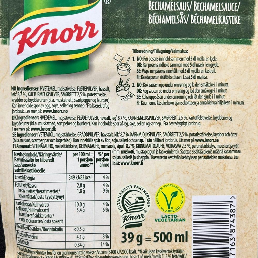 Ingrediensliste - Hvit Saus, Knorr