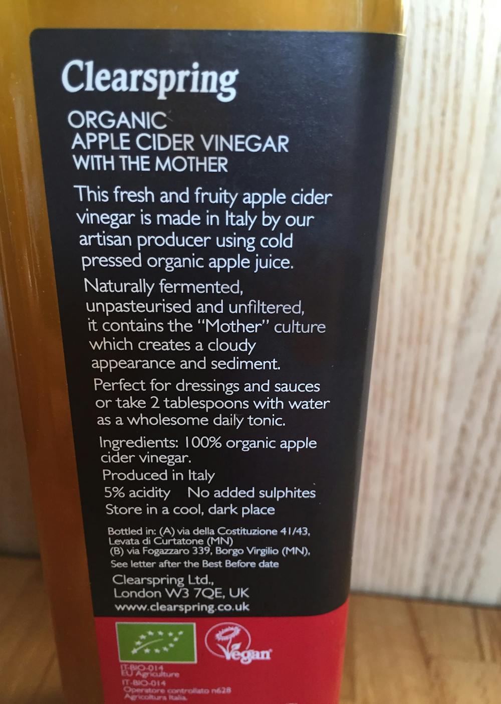 Ingrediensliste - Organic apple cider vinegar, Clearspring