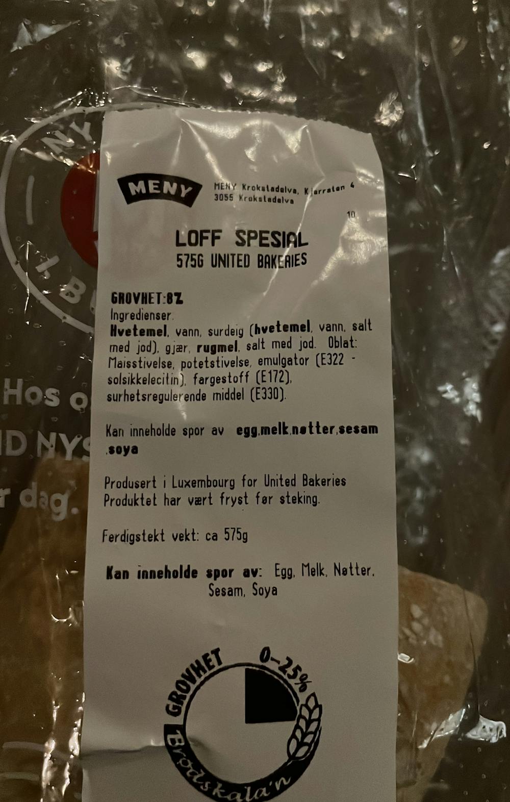 Ingrediensliste - Loff Spesial, United Bakeries