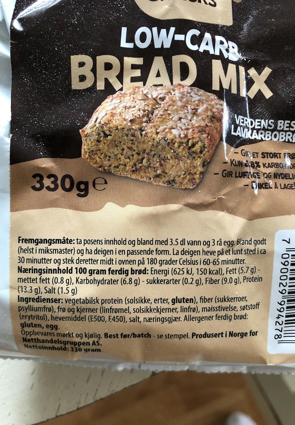 Ingrediensliste - Low-Carb bread mix, Monster