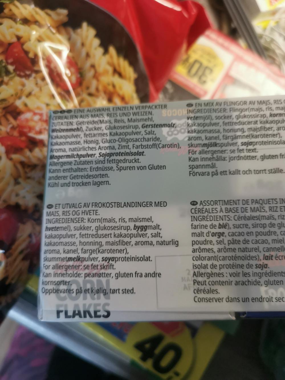 Ingredienslisten til Utvalgte frokostblandinger , Kellogs