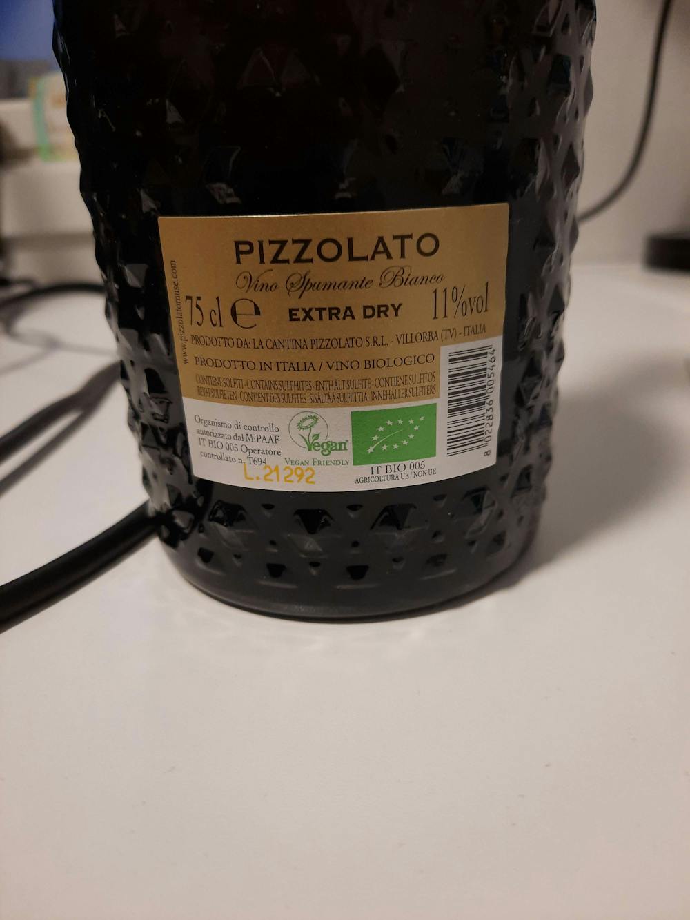 Ingredienslisten til Pizzolato Spumante d'Italia Extra Dry, La Cantina Pizzolato