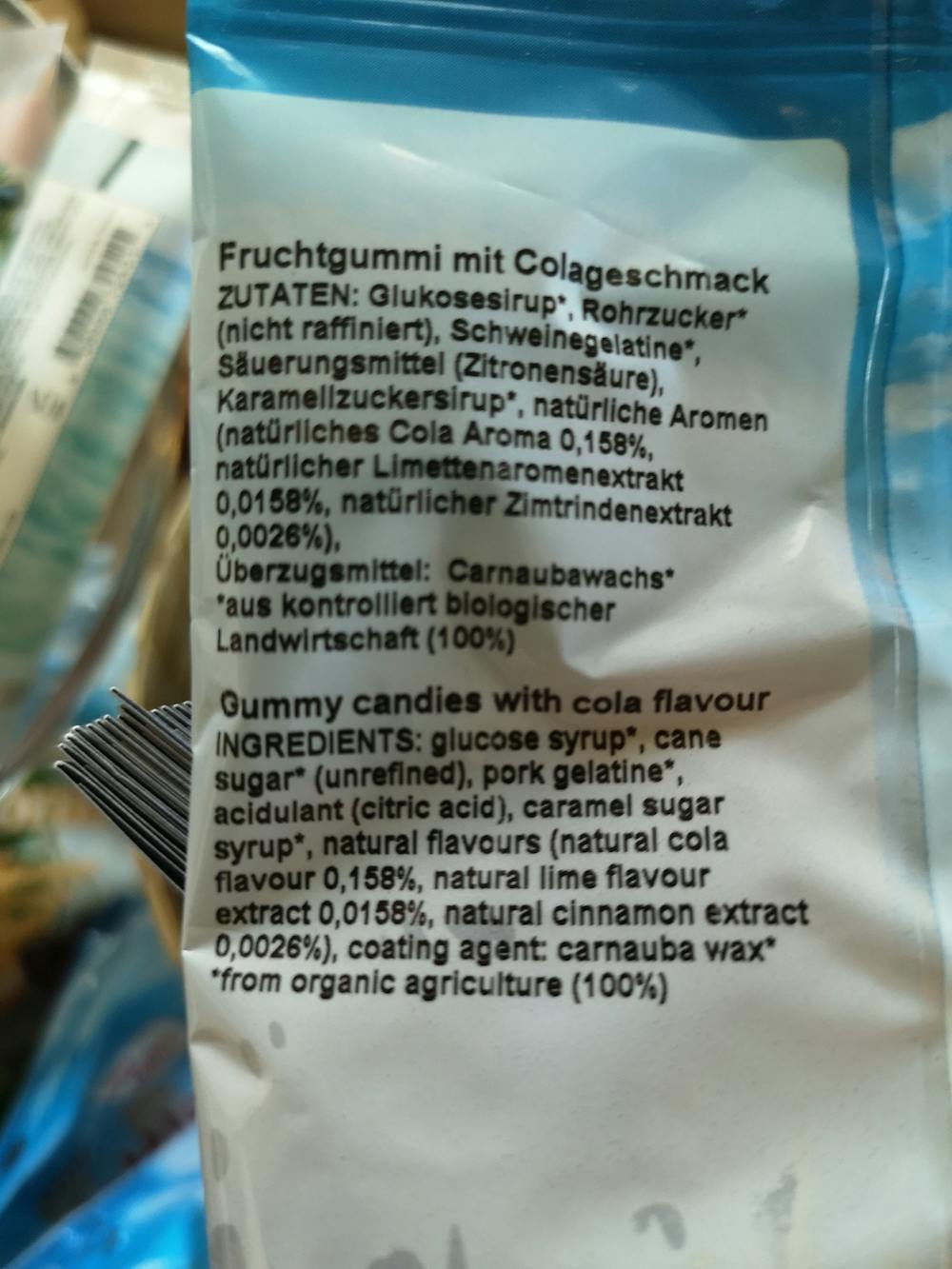 Ingredienslisten til Bio-cola-bottles, Ökovital