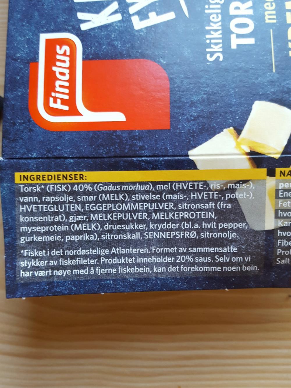 Ingredienslisten til Skikkelig sprø torsk med kremet hollandaise saus, Findus