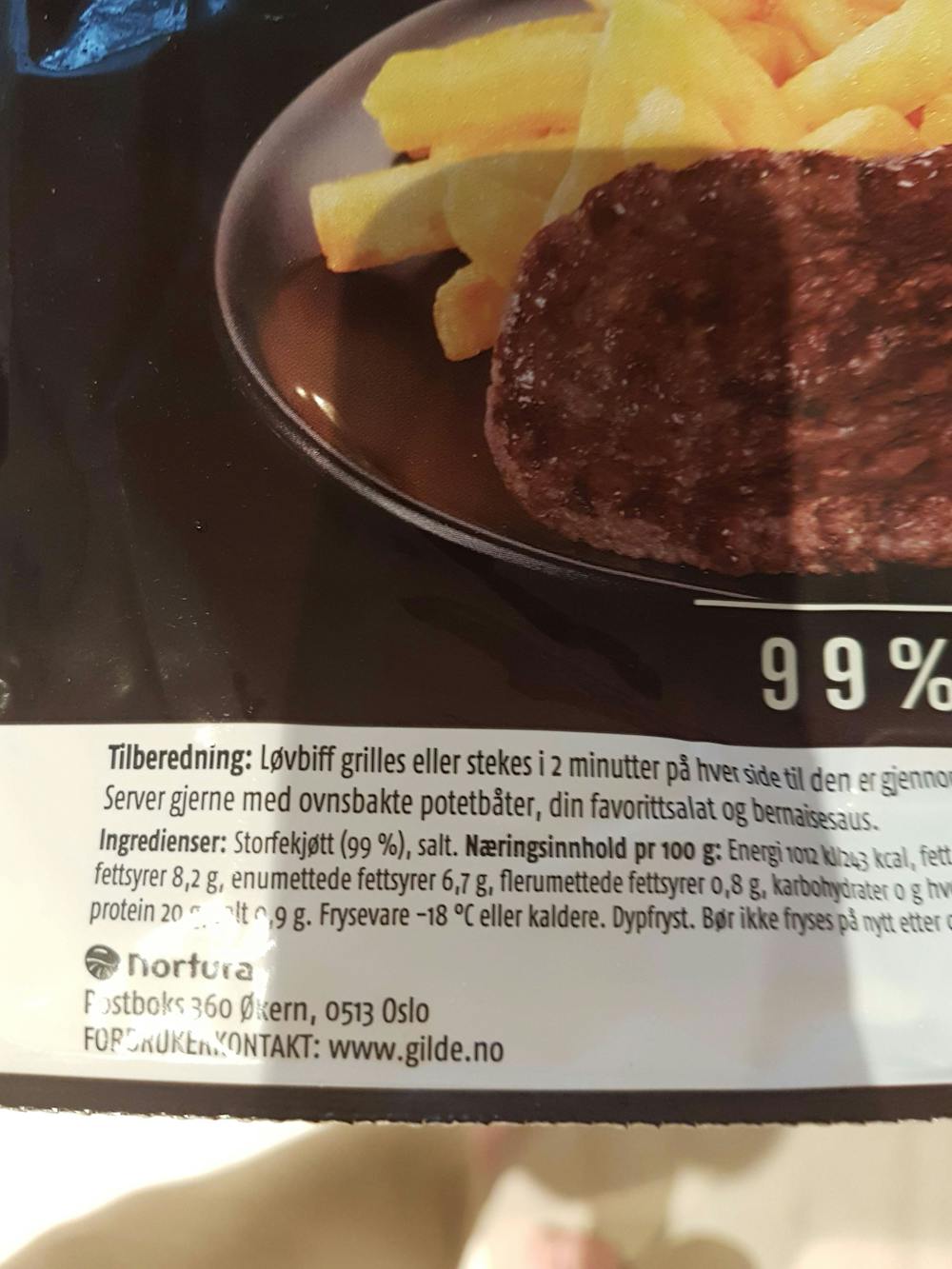 Ingredienslisten til Løvbiff classic, Gilde
