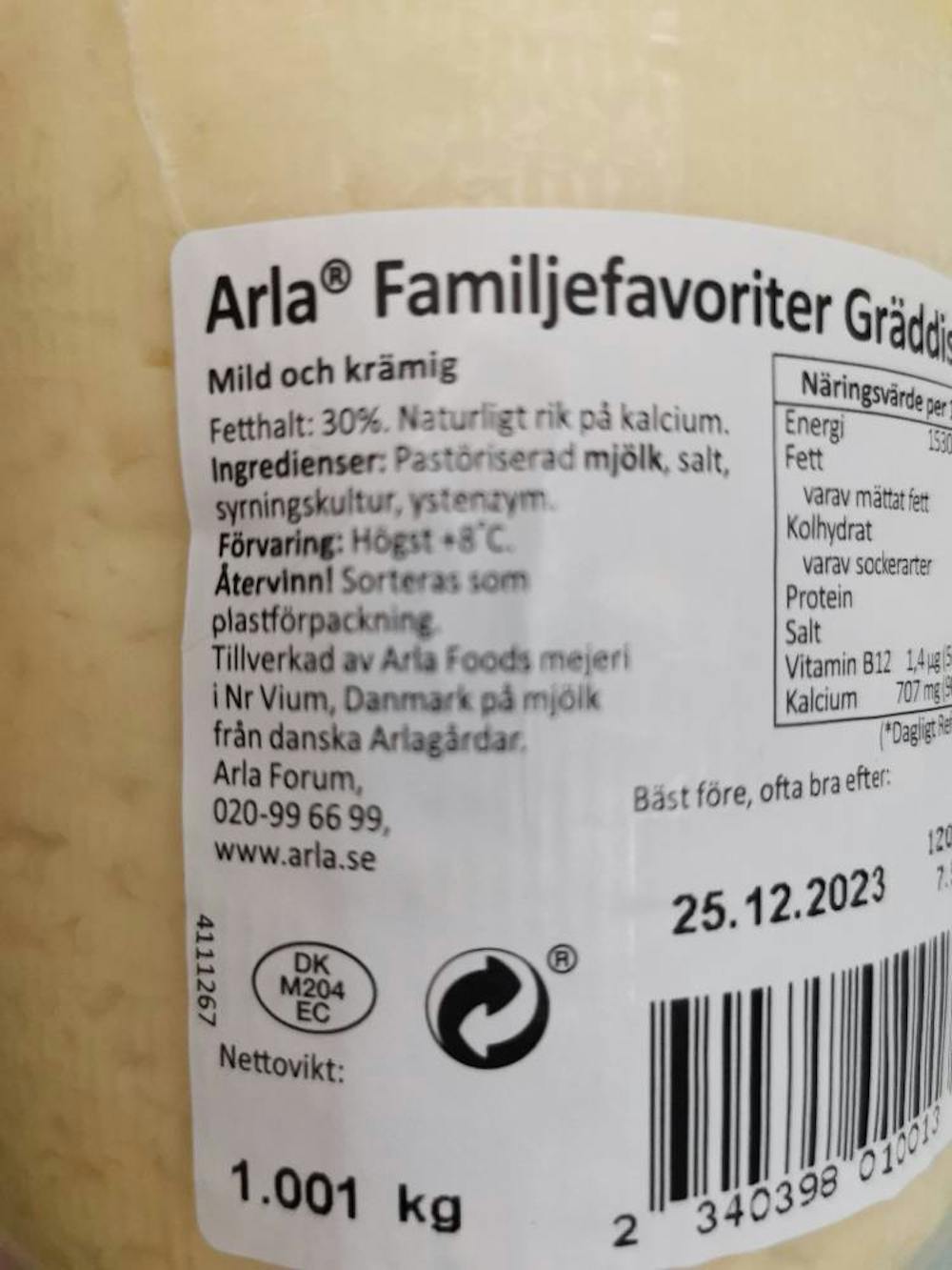 Ingrediensliste - Gräddis, Arla