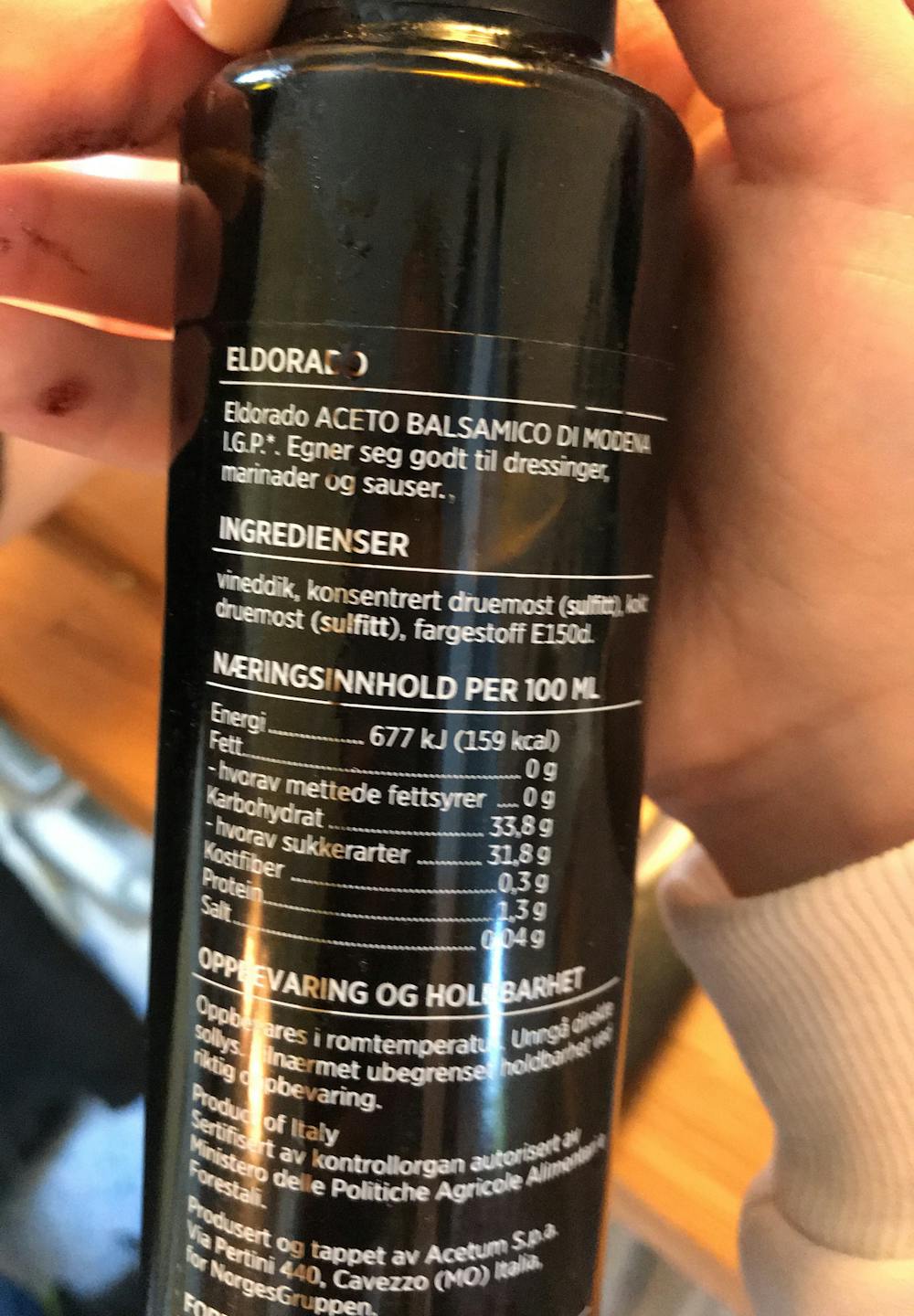 Ingrediensliste - Aceto balsamico, Eldorado