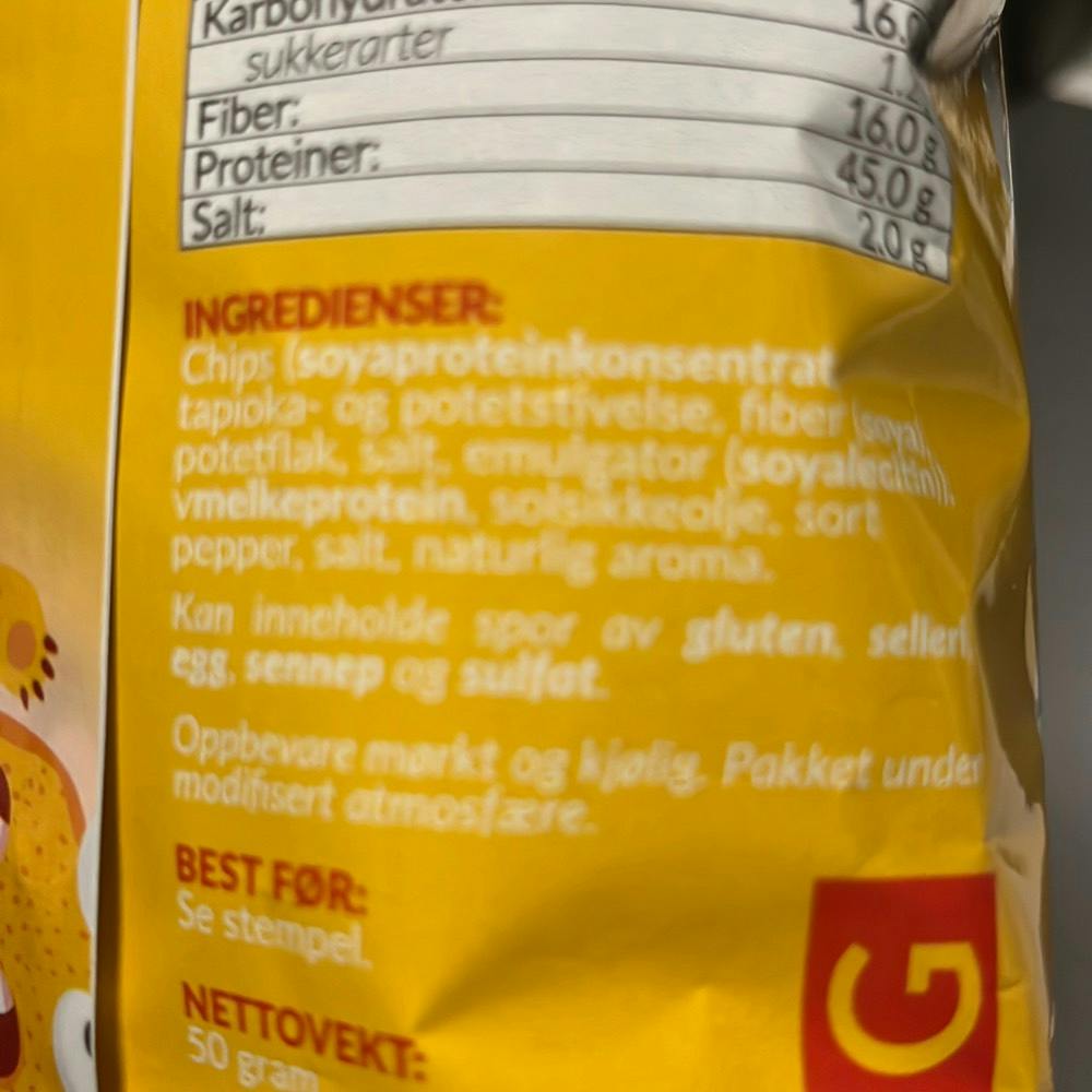 Ingrediensliste - Monster protein chips, Monster