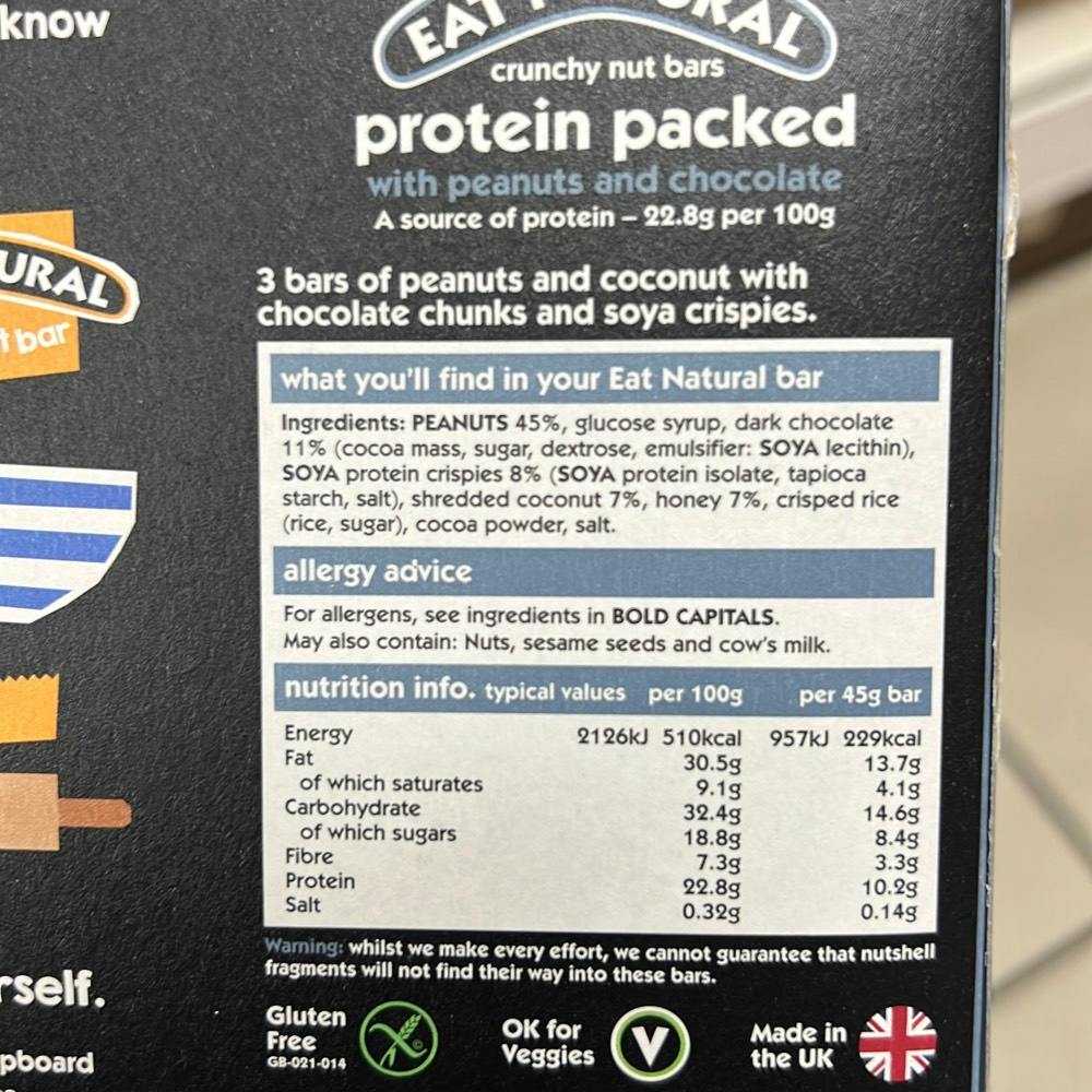 Ingrediensliste - Protein packed with peanuts and chocolate, Eat Natural